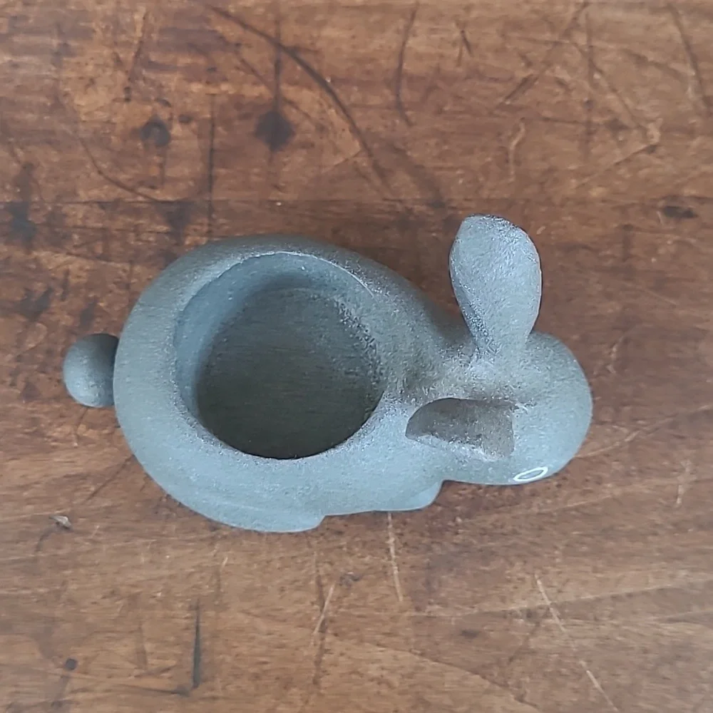 EUC Crate&Barrel Stone Bunny Tea Light Candle Holder Grey Rabbit Candle Holder